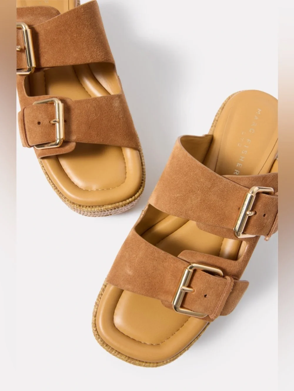 Marc Fisher Palery Suede Leather Double Strap Buckle Sandals Med Natural Size 8